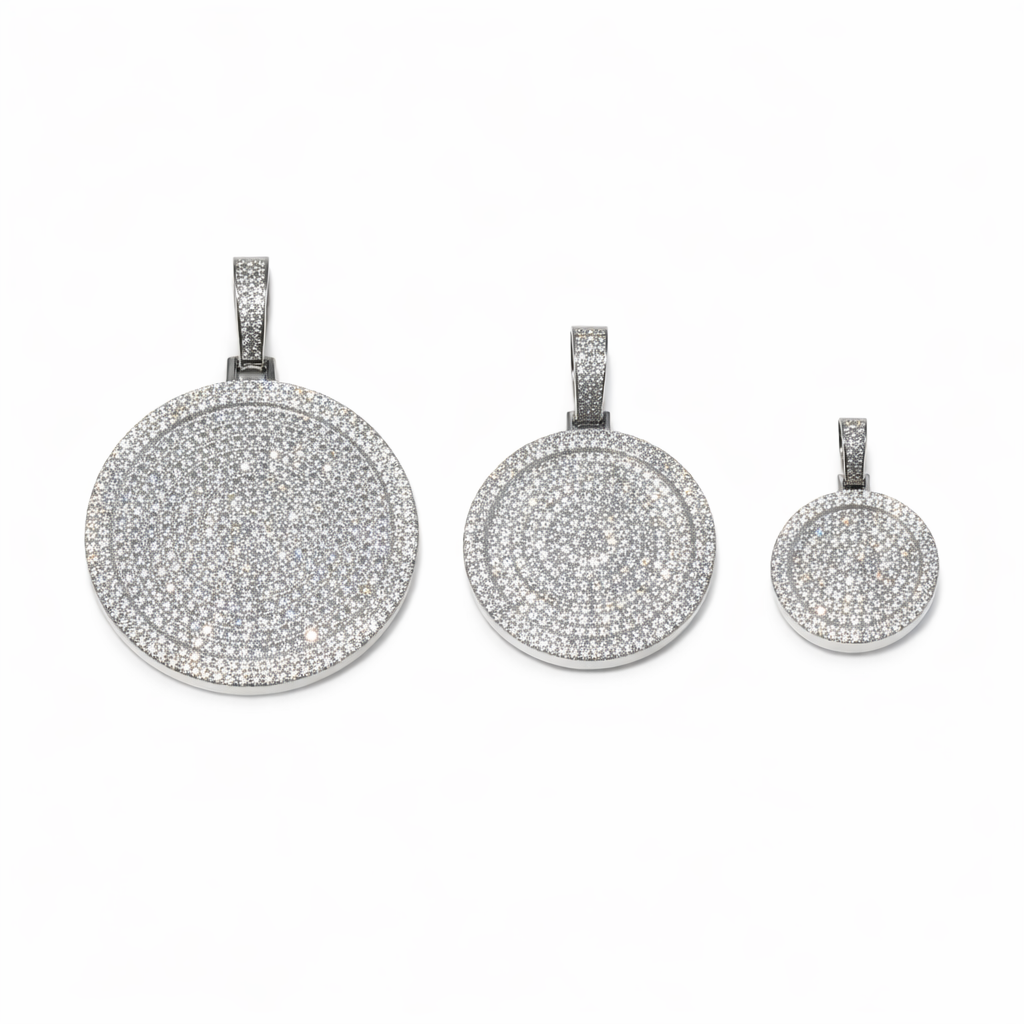 Coin Medallion Round Dog Tag Pendant in 925 Sterling Silver