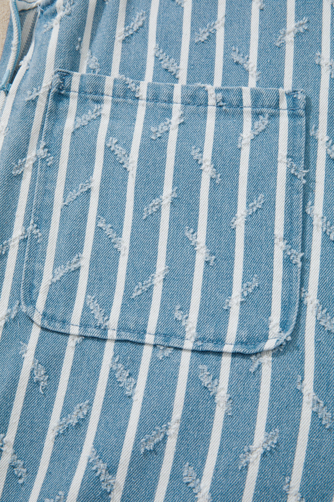 Angel Ruffled Wide Leg Denim Overalls in Blue and White Stripe