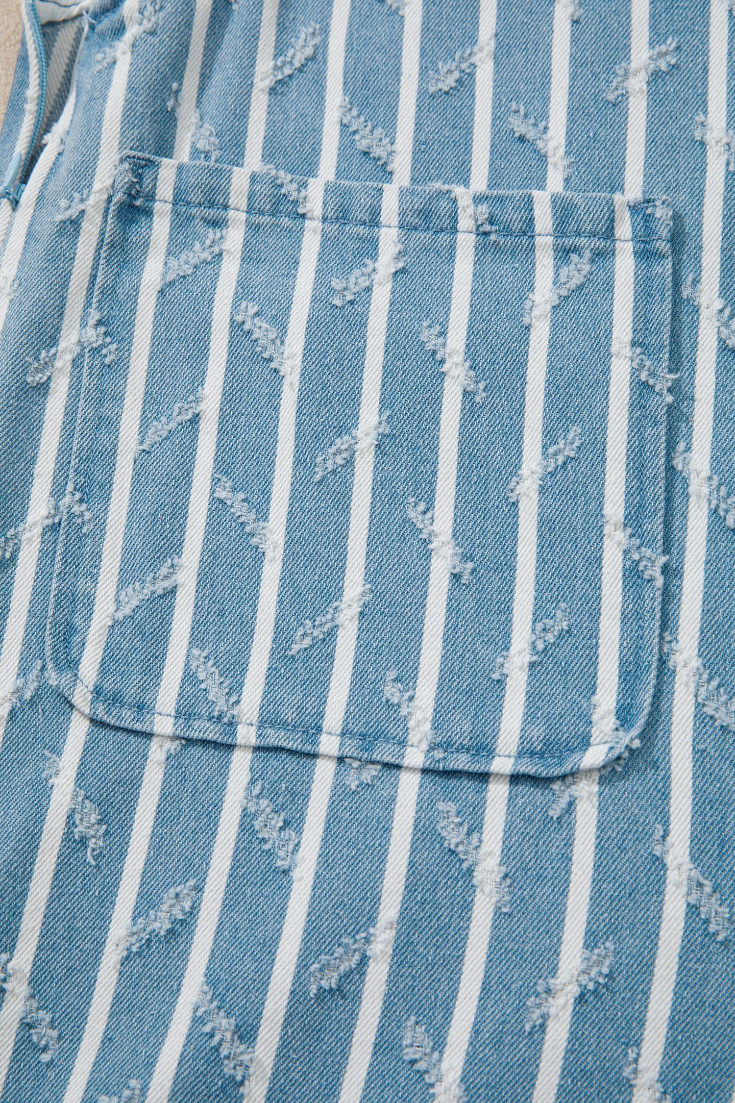 Angel Ruffled Wide Leg Denim Overalls in Blue and White Stripe