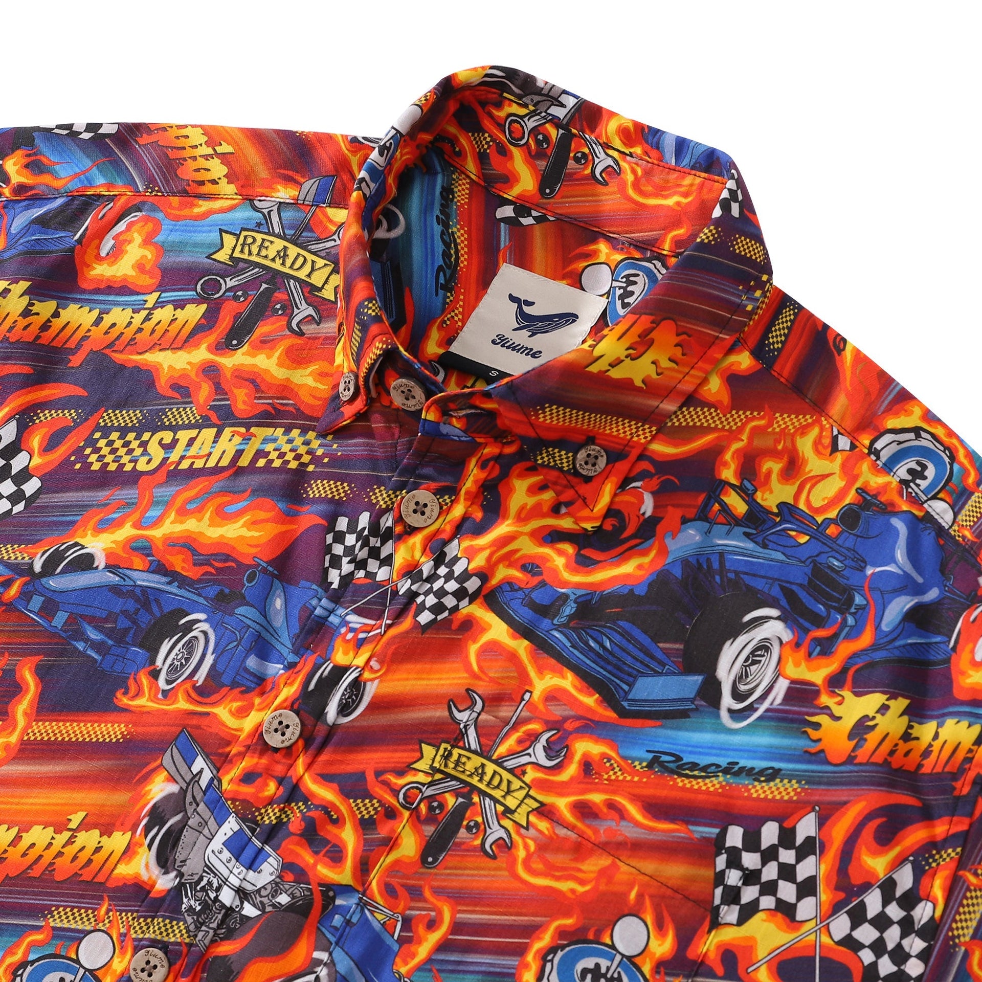 Men's Retro Racing-Core Short Sleeve Cotton Button-Down Shirt
