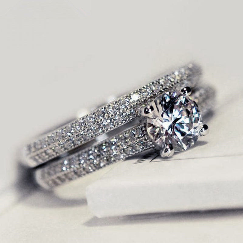 Micro Pave Ring Set With Simulated Heart & Arrow Zirconia, Luxury Proposal Ring For Women