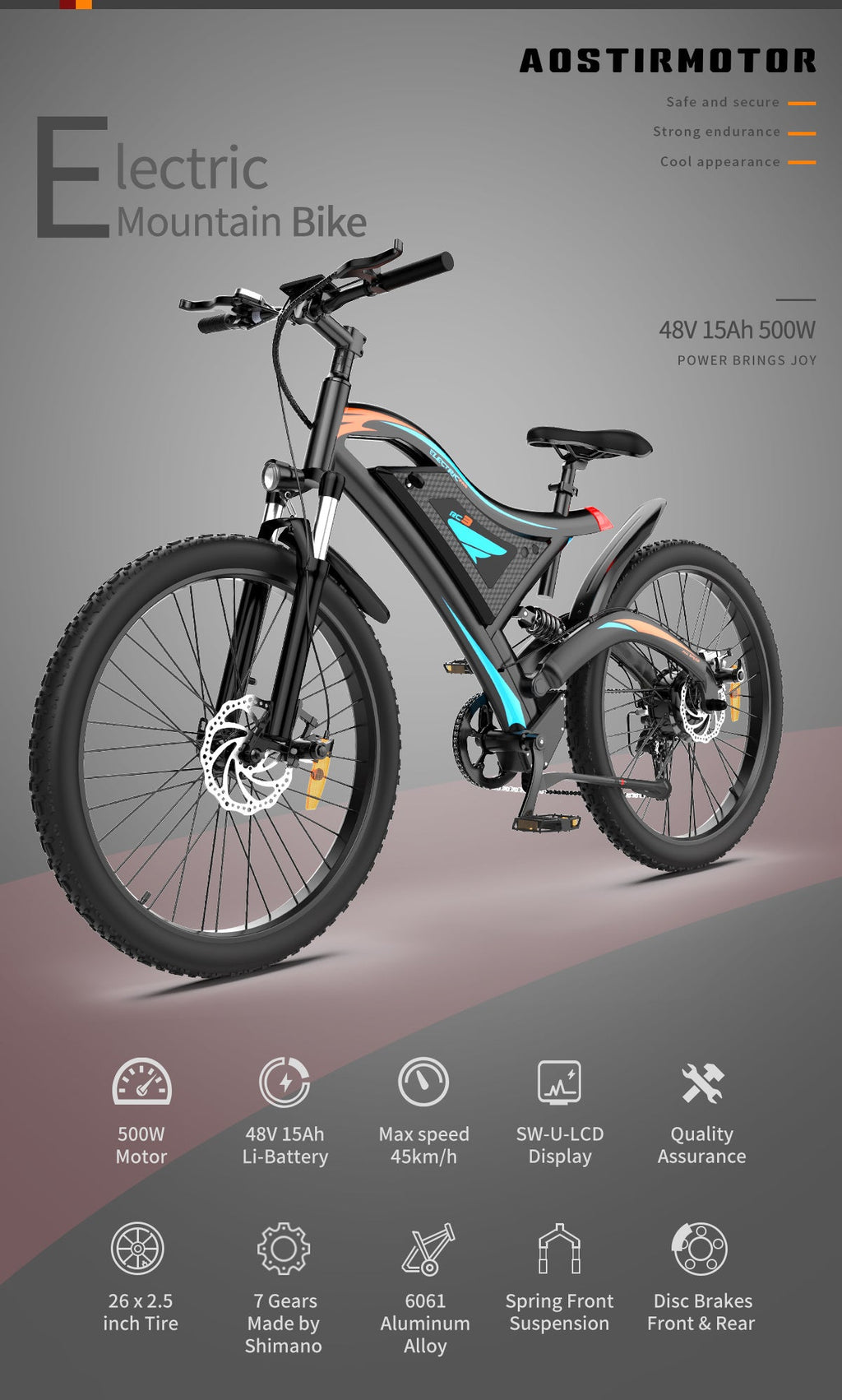Electric Fat Tire Bike 26 Inch – 500W Rear Motor with Front Suspension