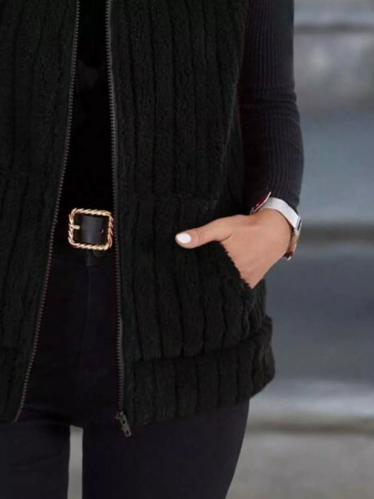 Full Size Fleece Zip-Up Vest Coat Plus Size