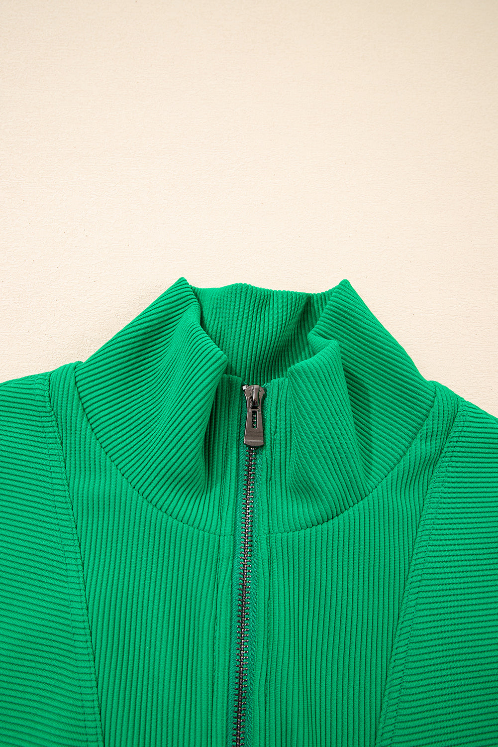 Bright Green Textured Short Sleeve Half Zip Romper