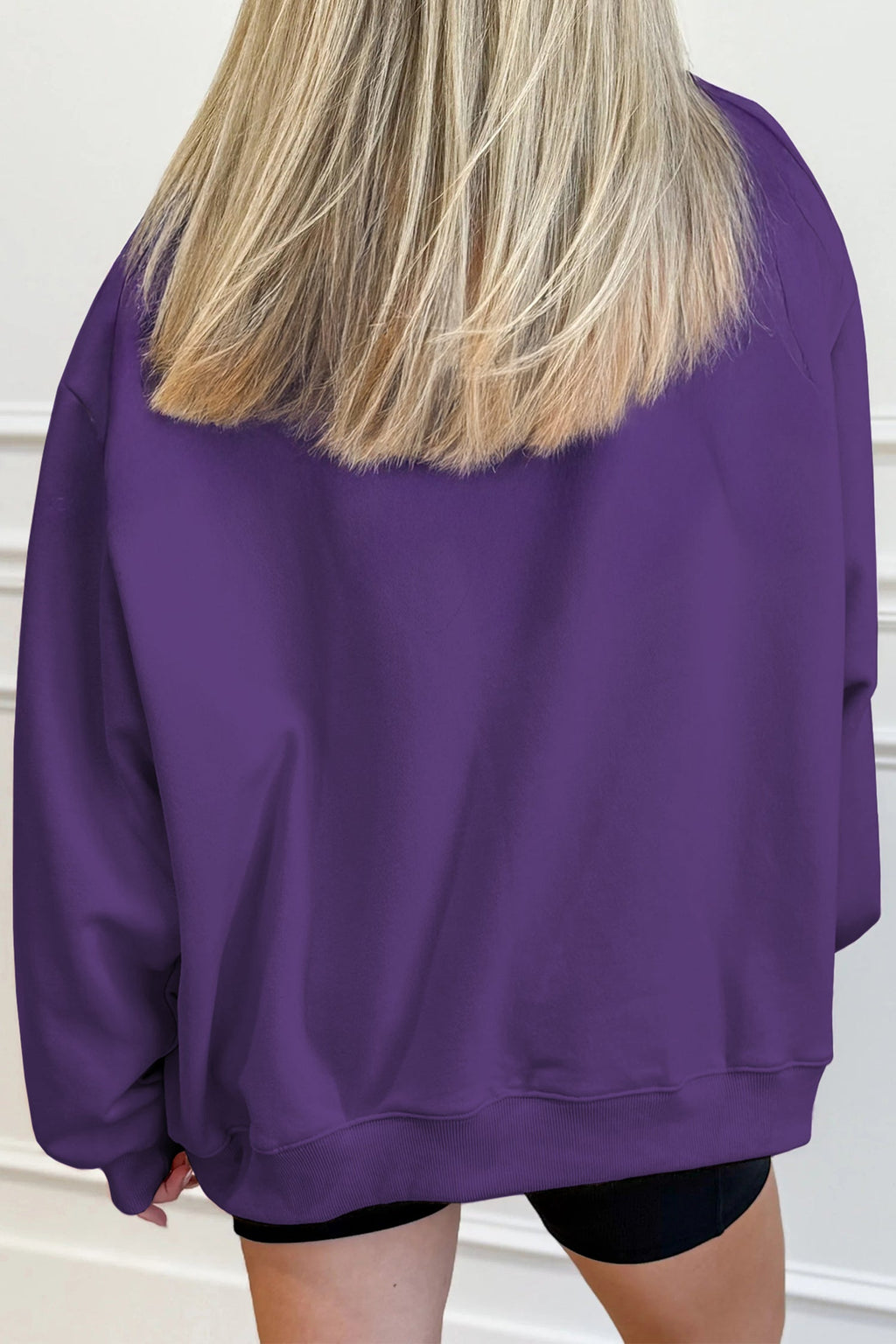 Dark Blue Solid Color Oversized Mock Neck Sweatshirt