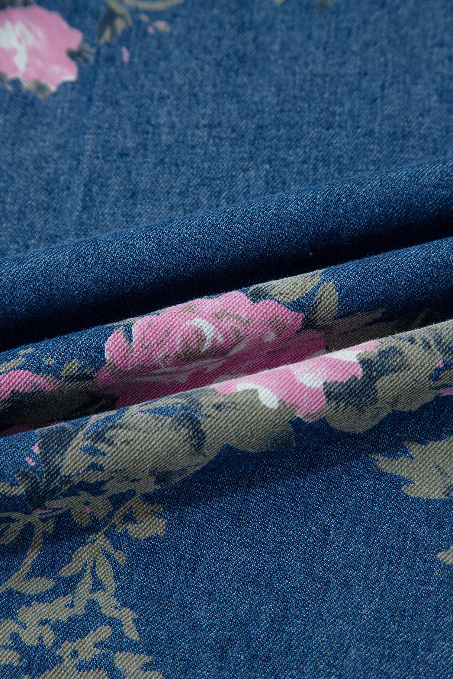 Floral Print Wide Leg Denim Jeans with Tie Waist