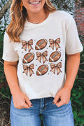 White Football Fashion Bow Print Cotton Blend T-Shirt
