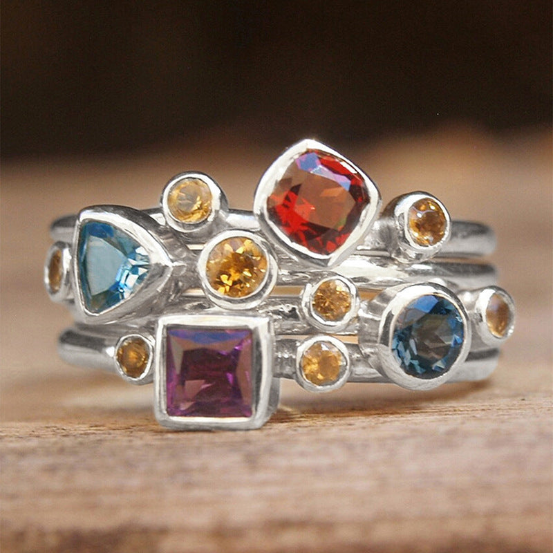 Geometric Ring Asymmetric Multicolor Gem Color Ring