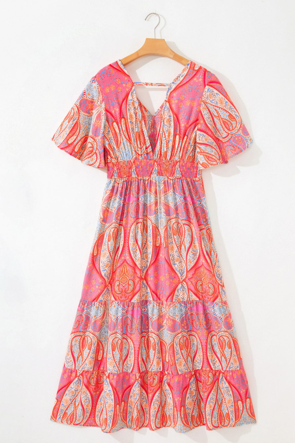Boho Paisley V-Neck Maxi Dress with Flutter Sleeves