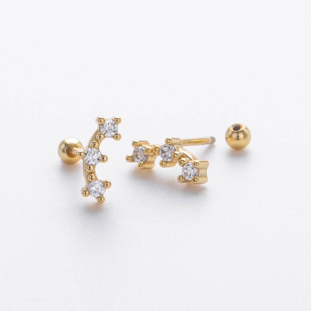 Minimalist Three-stone Star Stud Earrings With Zircons