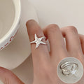 High Sense Star Open Ring For Women, INS Niche Brushed Texture Luxury Adjustable Index Finger Statement Ring