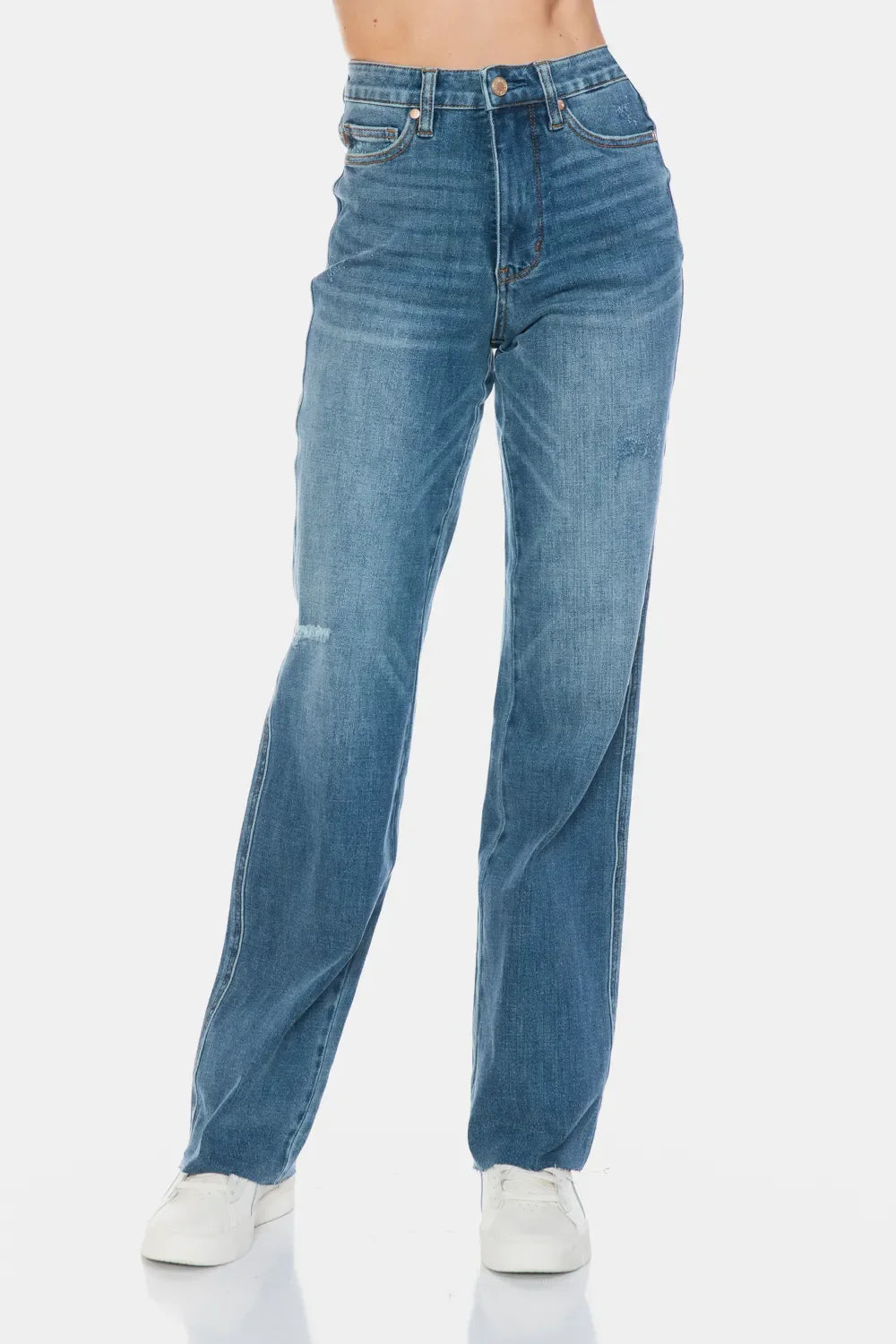 Judy Blue Tummy Control Straight Jeans Raw Hem
