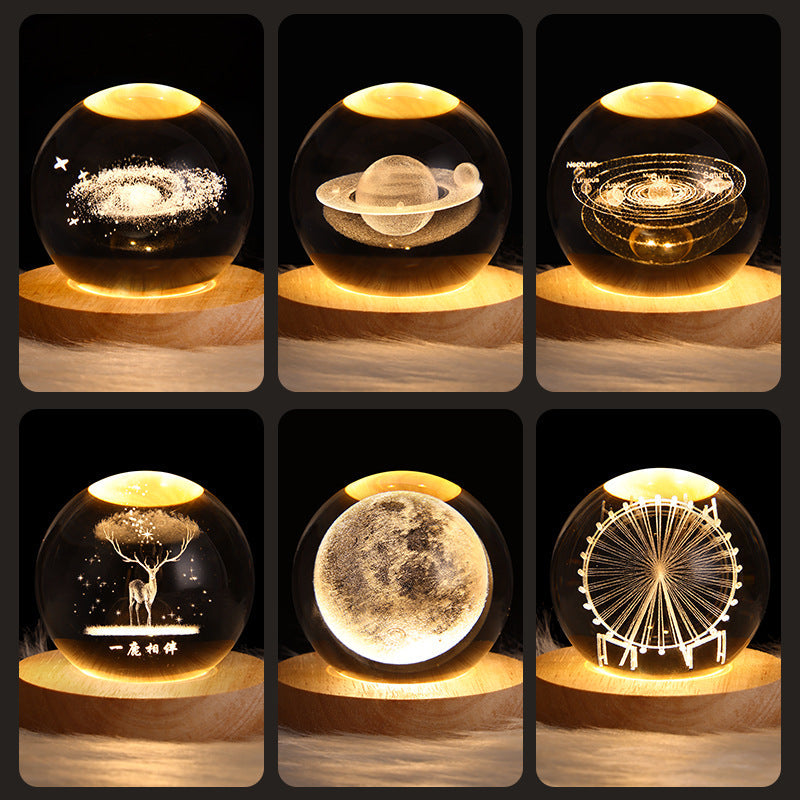 3D Galaxy Crystal Ball LED Night Light Planet Lamp Home Decor