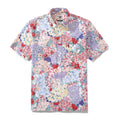 Men's colorful floral print Hawaiian shirt with button-down front and short sleeves.