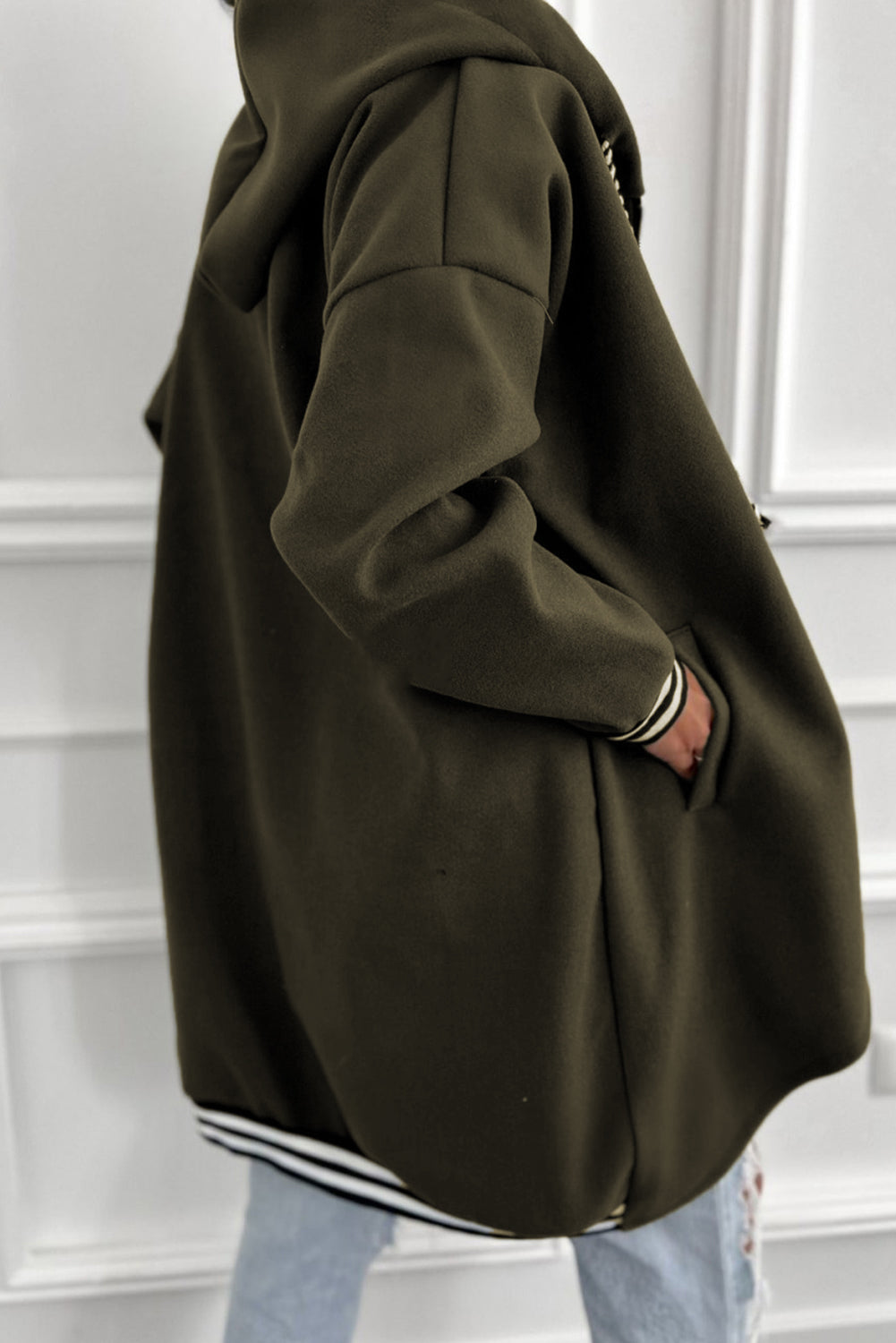 112 Four Leaf Clover Contrast Cuffed Drop Shoulder Zip Hoodie