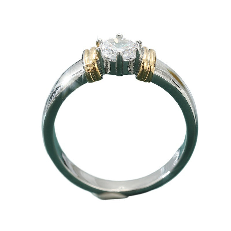 Bohemian Two-Tone Round Inlaid Zircon Ring in Eco-Friendly Copper