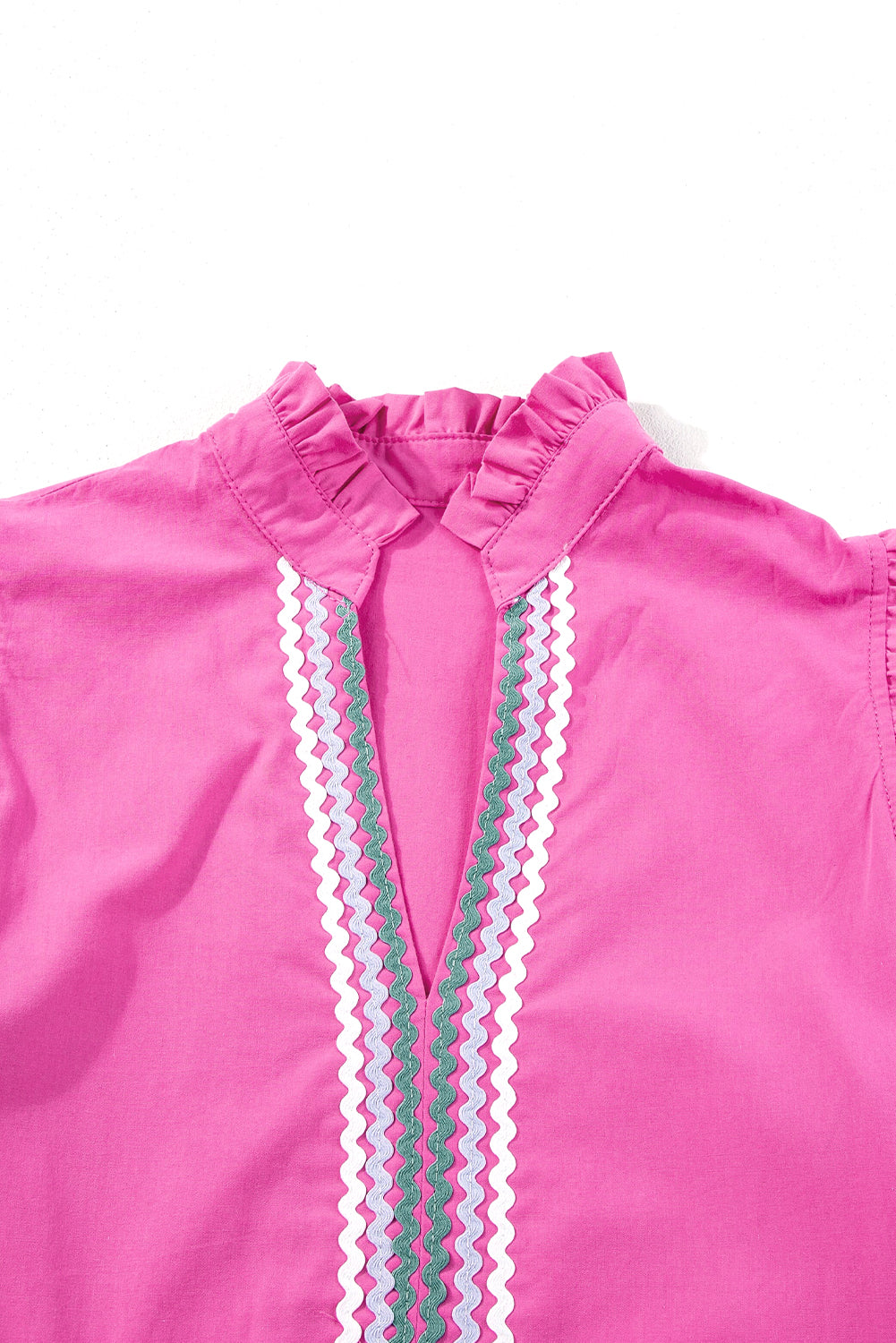 Pink Flutter Sleeve Tiered Ric-Rac Mini Dress