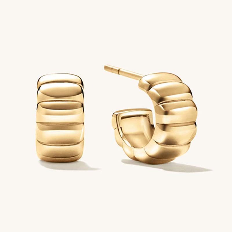 18K Gold Plated Sterling Silver C-Shaped Hoop Earrings