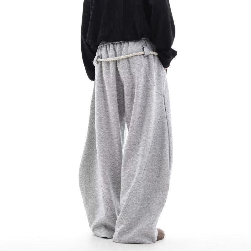 Women's Loose Fit Wide Leg Sweatpants with Rope Belt Detail - Image 5