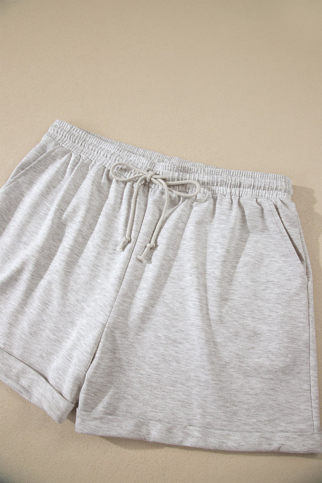 Solid V-Neck Top & Elastic Shorts Loungewear Set in Grey