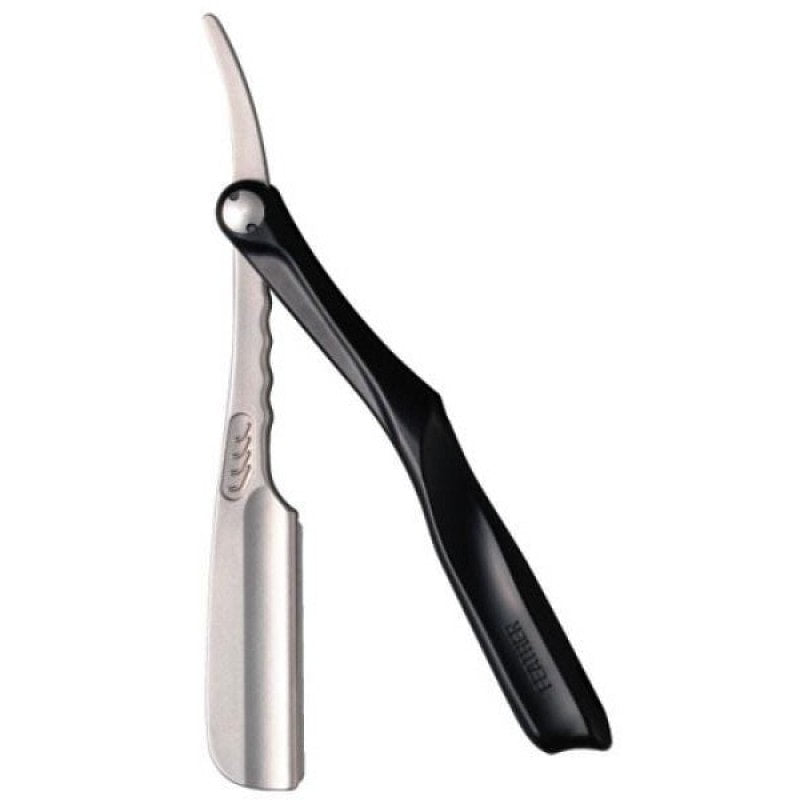 Feather Artist Club SS Folding Shaving Razor in black featuring stainless steel head
