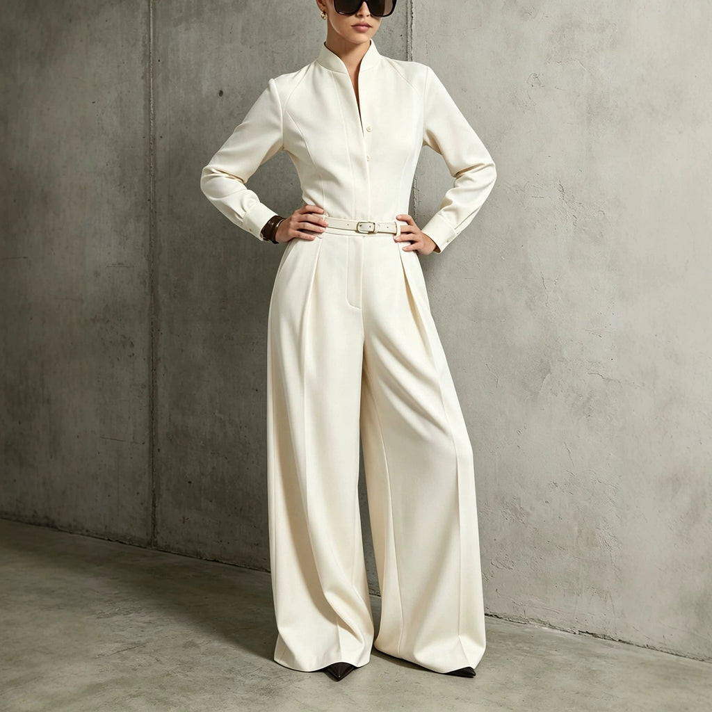 Women's Stand-Collar Long-Sleeve Wide-Leg Jumpsuit