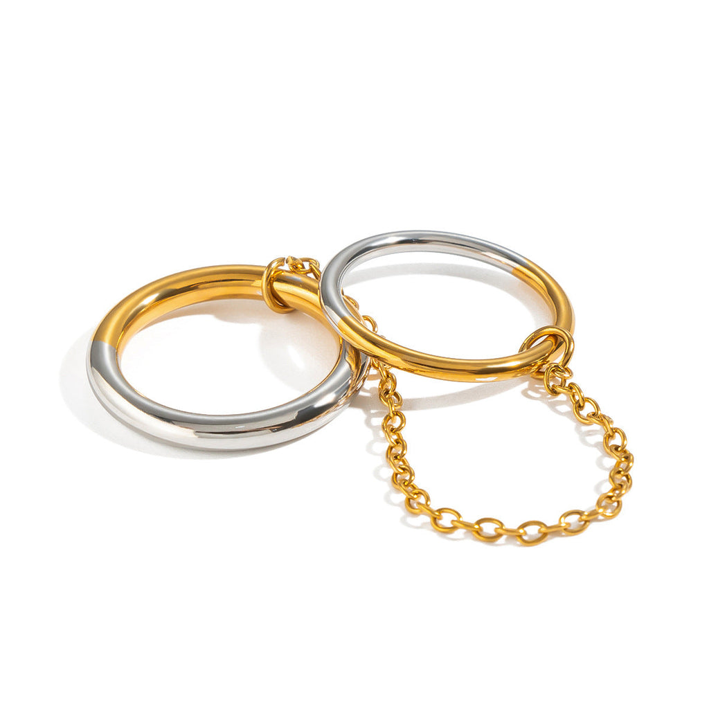 18K Gold-plated Titanium Steel Two-tone Tassel Ring