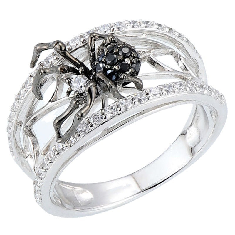 Huaya Classic Fashion 925 Silver Black Spider Ring Popular In Europe And America Personality Women's Ring Factory Direct Sales