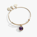 Gold-tone bangle featuring a vibrant purple Amethyst charm.