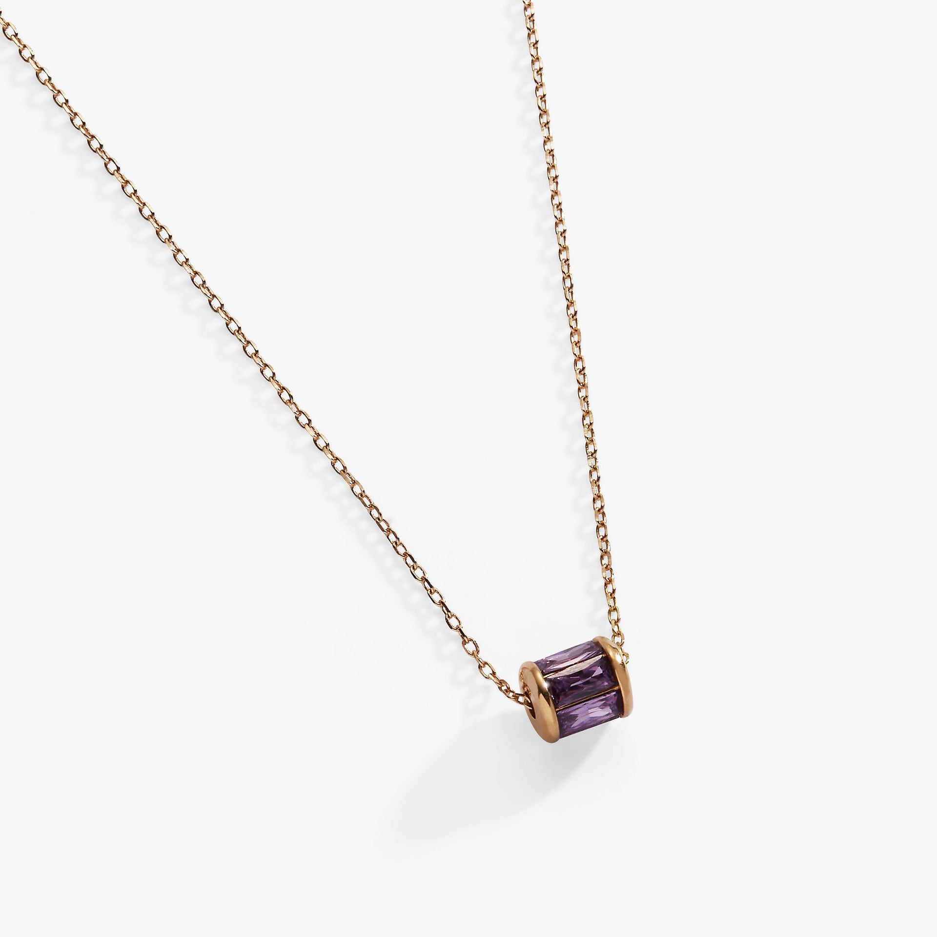 February Birthstone Amethyst Barrel Pendant Necklace in Gold-Plated