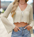 Cream Crochet Cardigan Short Top with Boho Chic Details