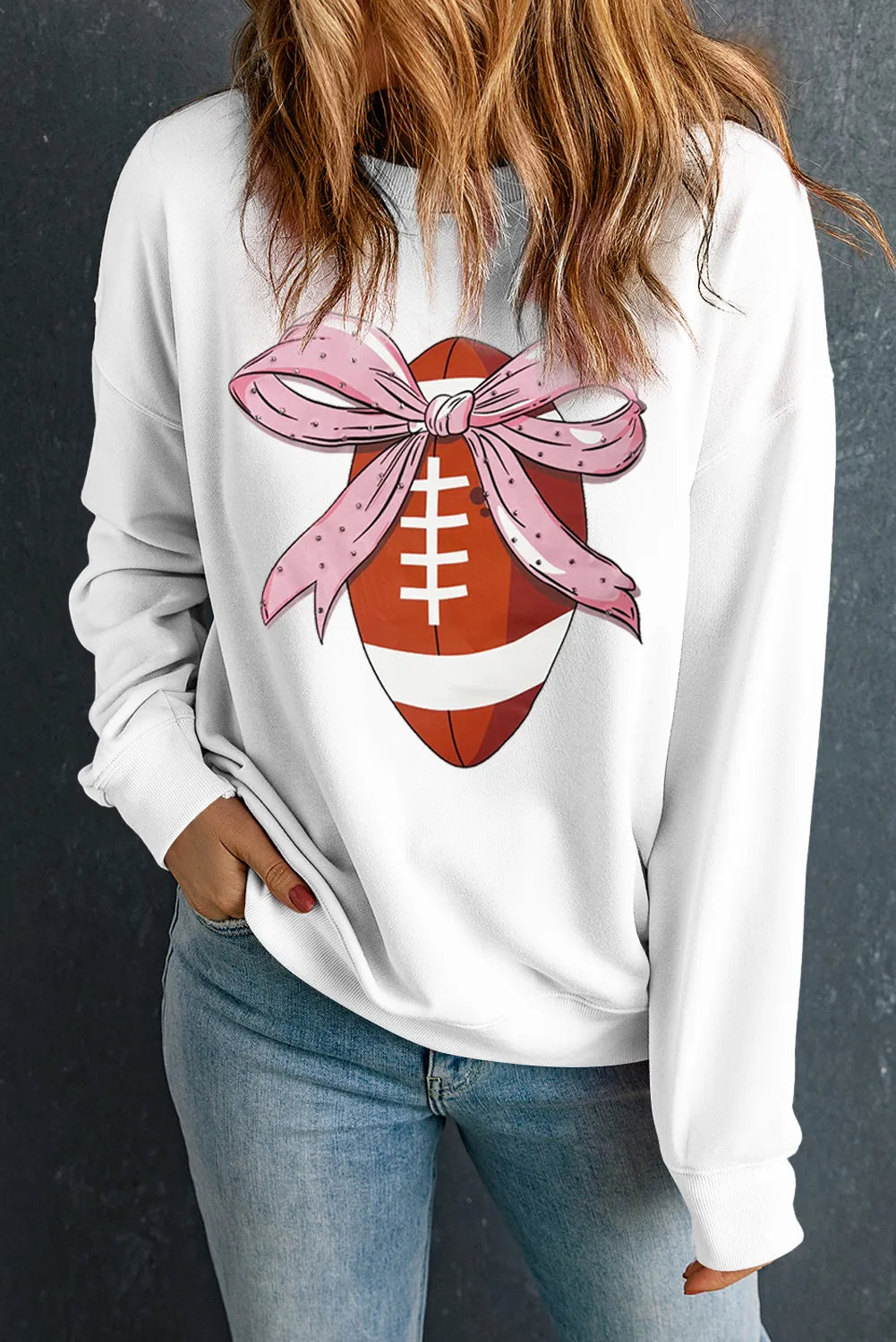 Women's Football Round Neck Long Sleeve Knit Sweatshirt