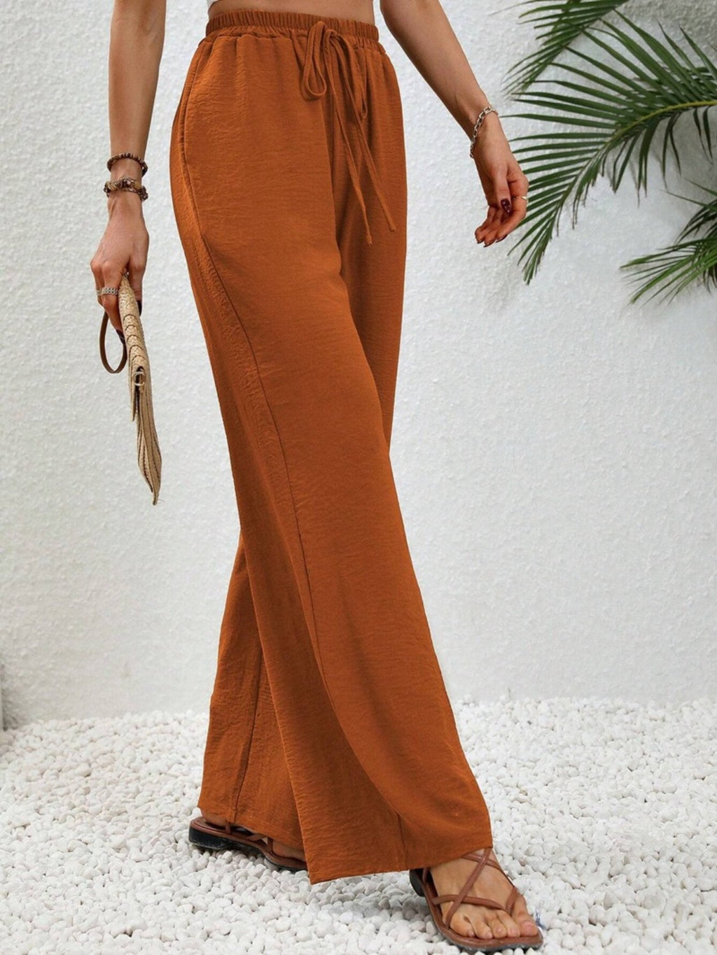 Women Wide Leg Drawstring Pants Lightweight Comfortable Trousers - Image 3