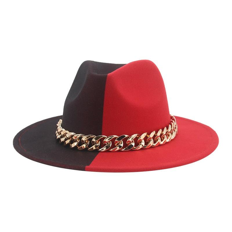 Luxury Wide Brim Fedora Hat with Gold Chain Detail