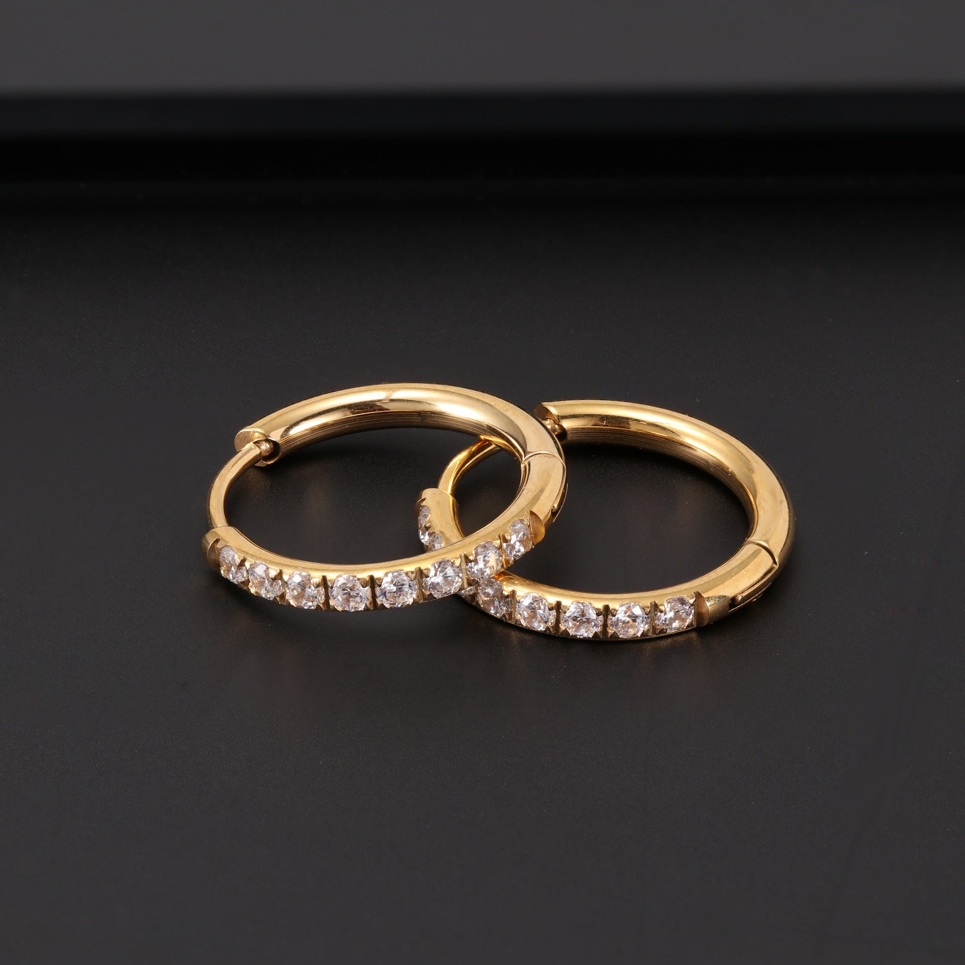 Stainless Steel Earrings With Diamond Zirconia And Plain Rings
