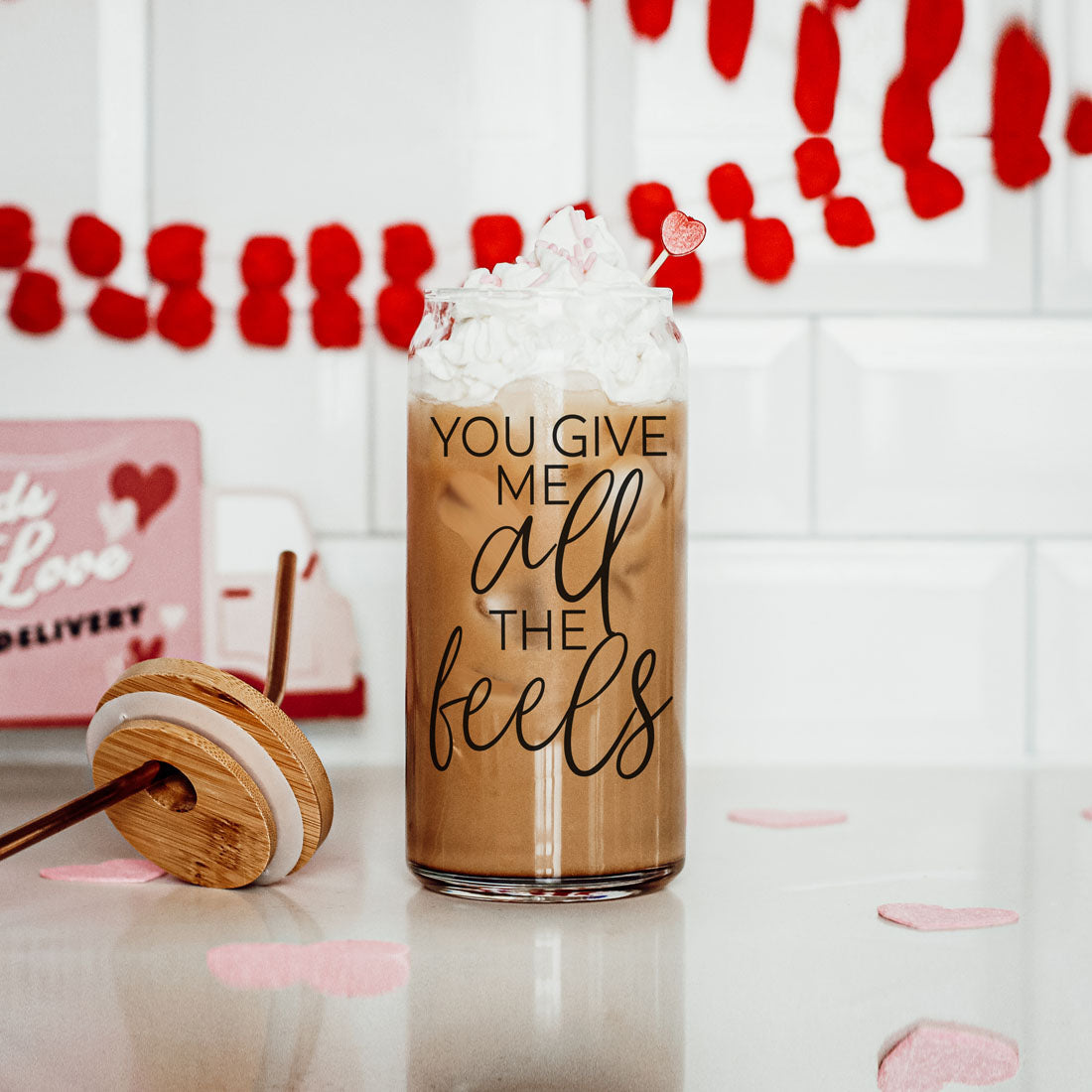 You Give Me All the Feels 20oz Glass Cup with Bamboo Lid