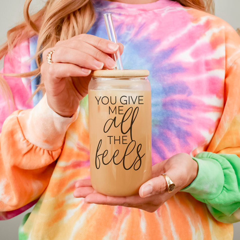 You Give Me All the Feels 20oz Glass Cup with Bamboo Lid