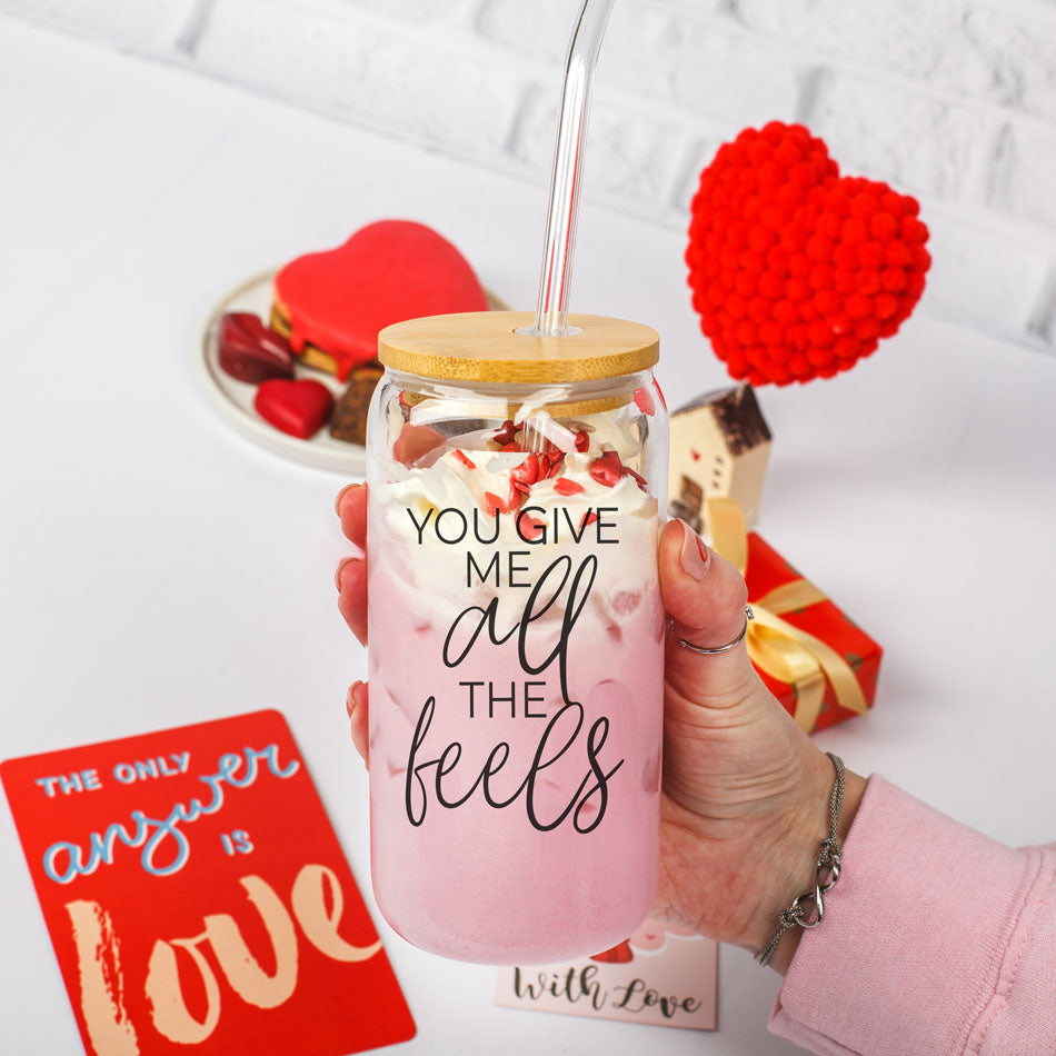You Give Me All the Feels 20oz Glass Cup with Bamboo Lid
