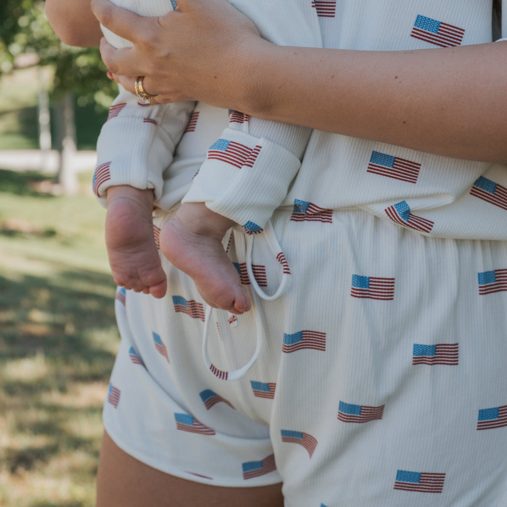 Bamboo Zip Pajamas in Americana Ribbed Design