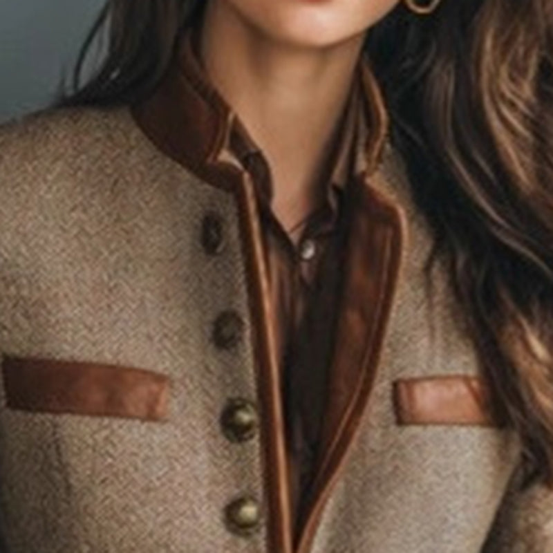Women's Retro Elegant Herringbone Stand Collar Jacket