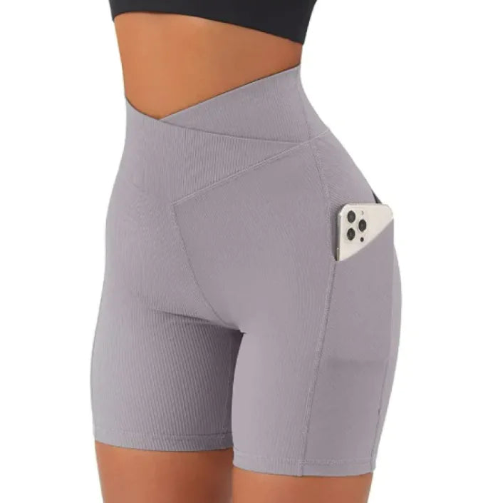 Women's Cross Waist Yoga Shorts with Pockets High Rise Activewear - Image 16