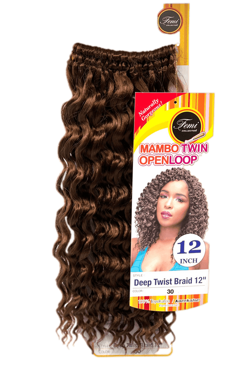 Close up of 12-inch Mambo Twin Open Loop Deep Twist Braids showing curl texture.