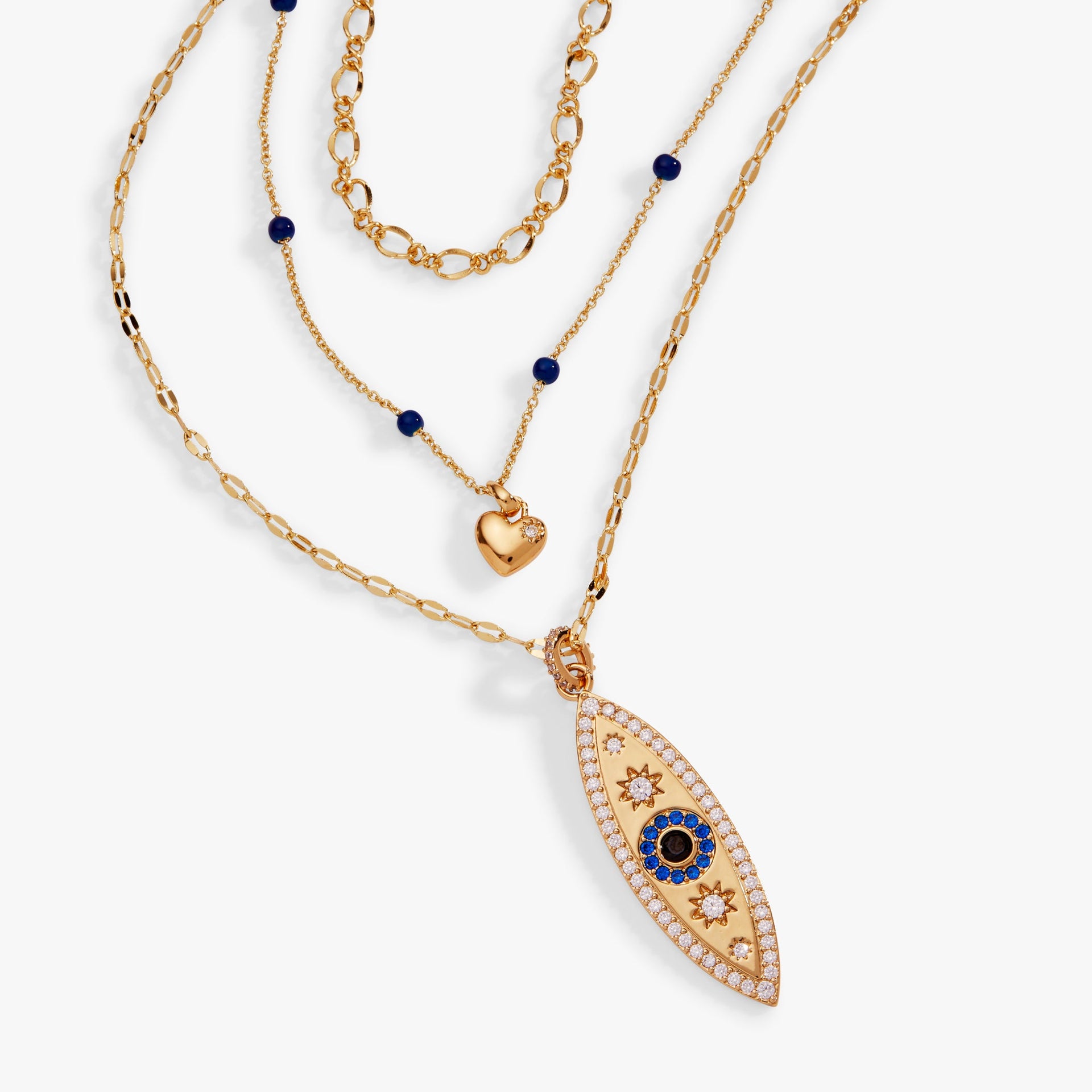 Festival Stranded™ Evil Eye Layered Necklace in Gold and Blue