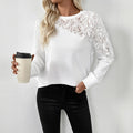 Women's White Long Sleeve Sweater with Three-Dimensional Flowers