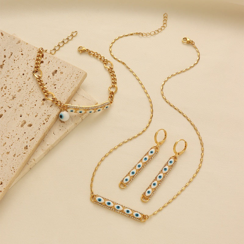 Gold-Tone Evil Eye Necklace, Bracelet and Earring Jewelry Set