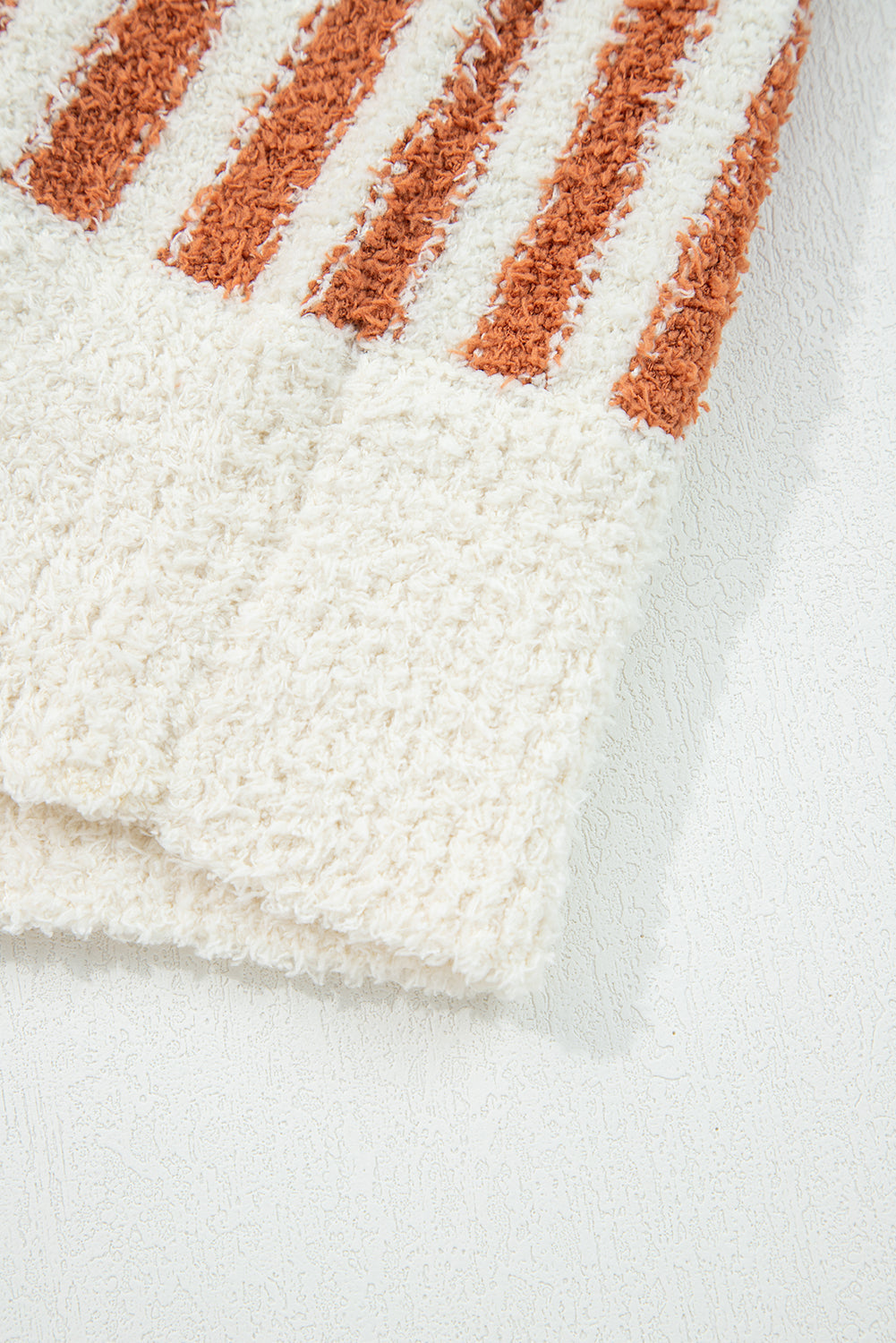 Women's Striped Cowl Neck Drop Shoulder Sweater in Rust and Cream
