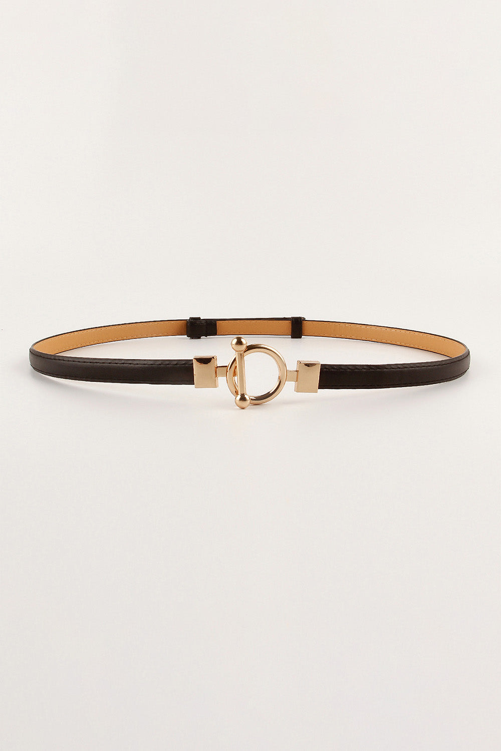 Toggle Buckle Skinny PU Belt | Brown & Gold
