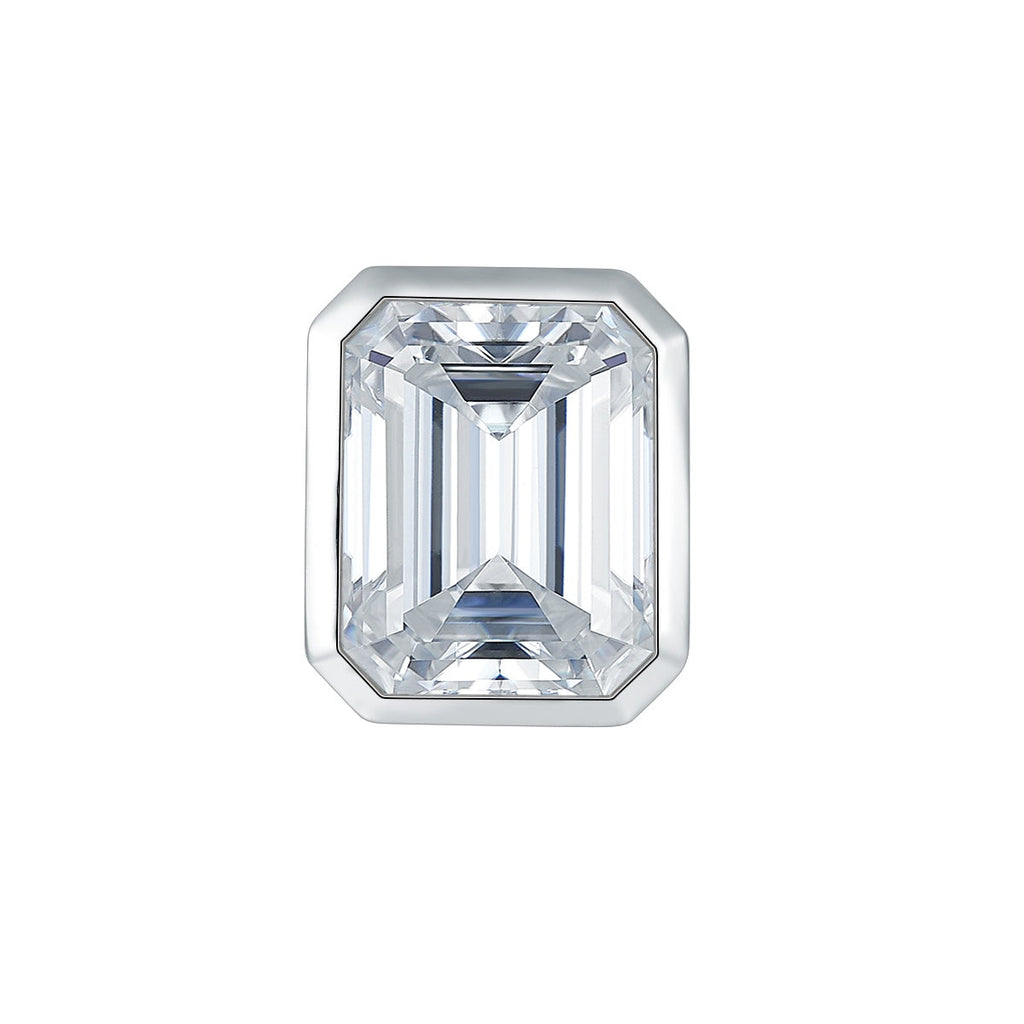 Emerald Cut Moissanite Stud Earrings with Geometric Bezel