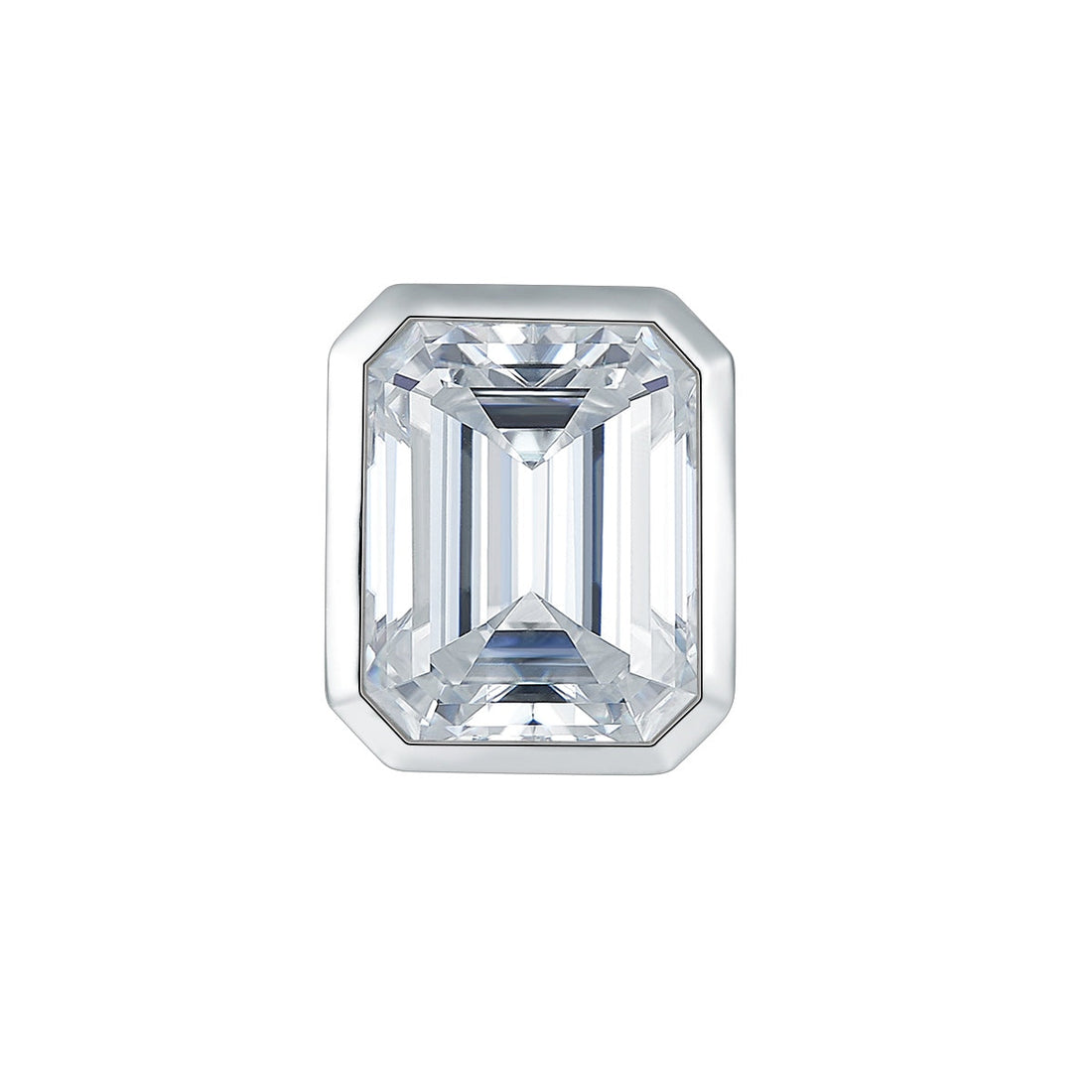Emerald Cut Moissanite Stud Earrings with Geometric Bezel