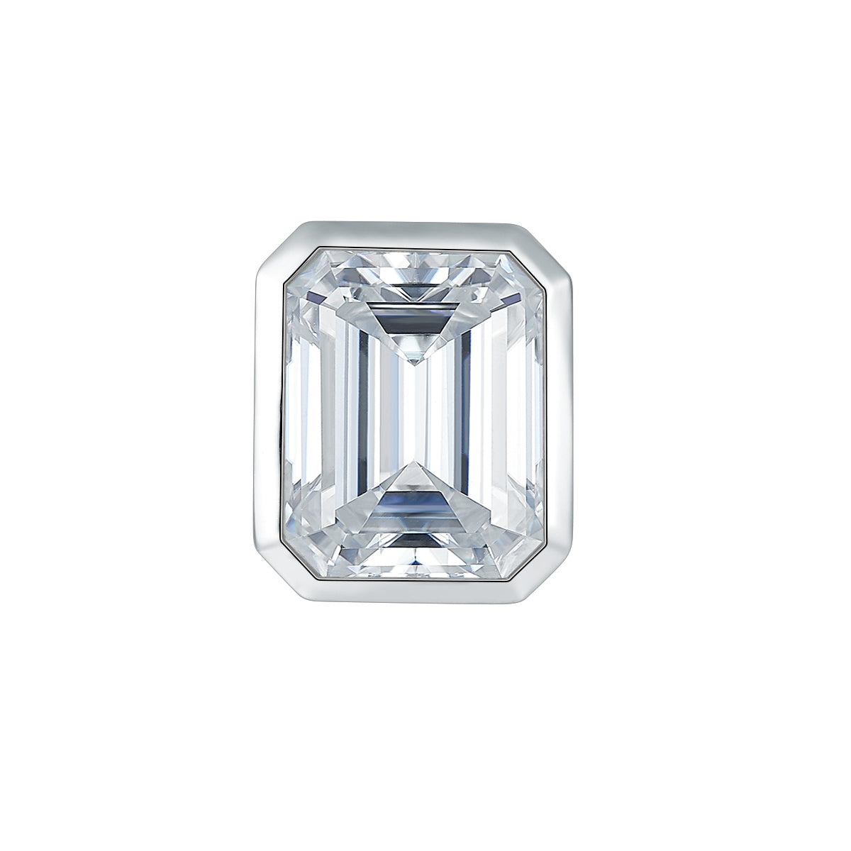 Emerald Cut Moissanite Stud Earrings with Geometric Bezel
